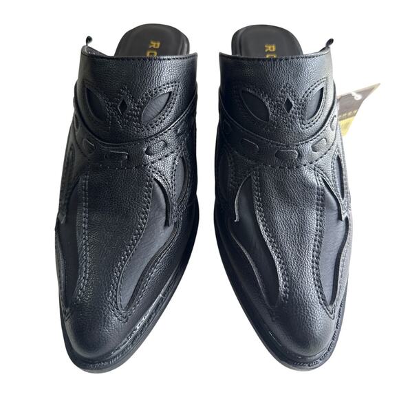 Roper Beth Mules Women's 7.5 Snip Toe Inlay Accents Black Slip On Heels - Picture 4 of 10